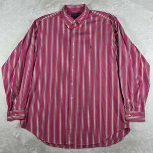 Ralph‎ Lauren Button Down Shirt Men's 2XL Pink Striped Long Sleeve Classic Fit